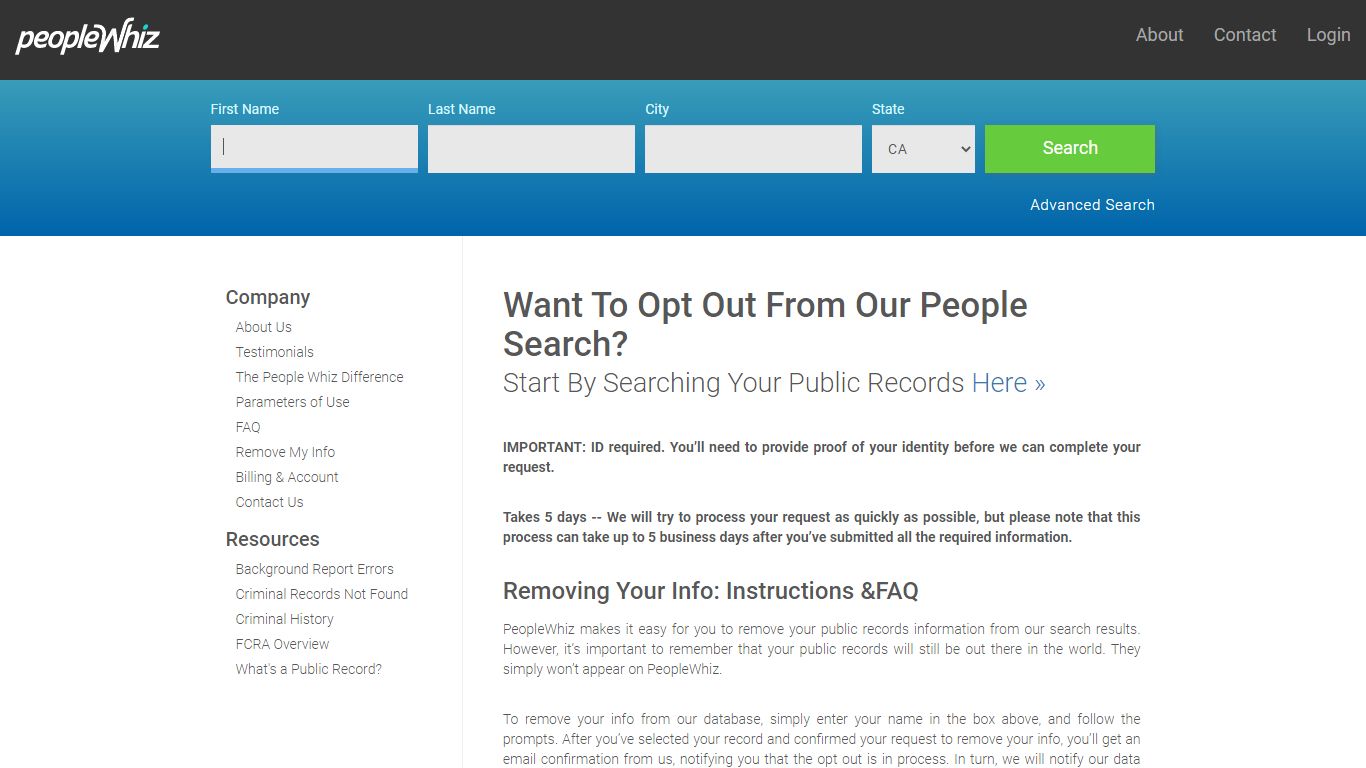 Want To Opt Out From Our People Search? - peoplewhiz.com
